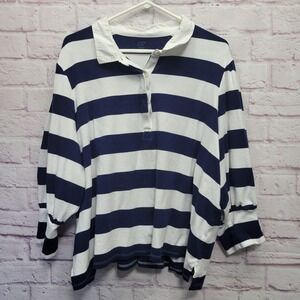 Crown And Ivy Striped Rugby Polo Puff Sleeve Shirt Women 4X Old Money Nautical